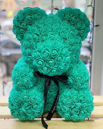 Meškiukas iš rožių 40cm (žalias)