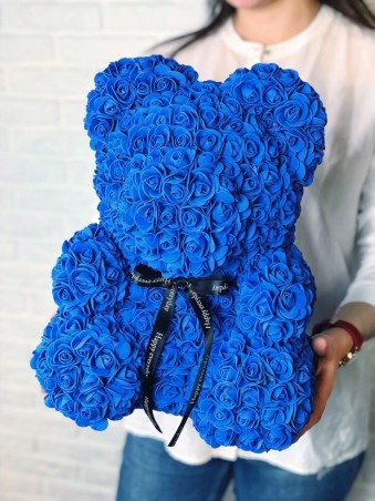 Meškiukas iš rožių 40cm (mėlynas)